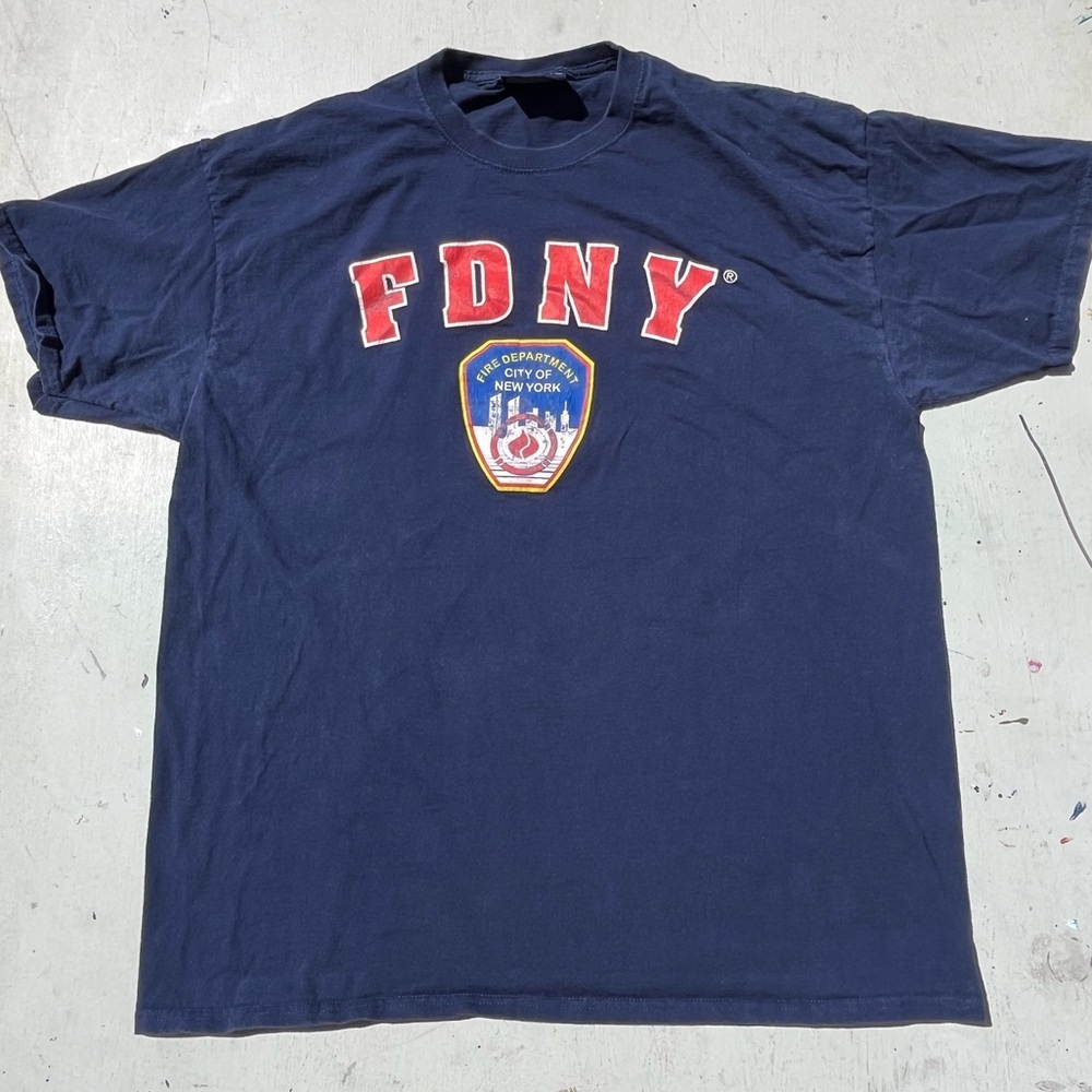 Men's FDNY T-Shirt Blue Spell-Out NO SIZE Firefighters Big Apple USA City NYC
